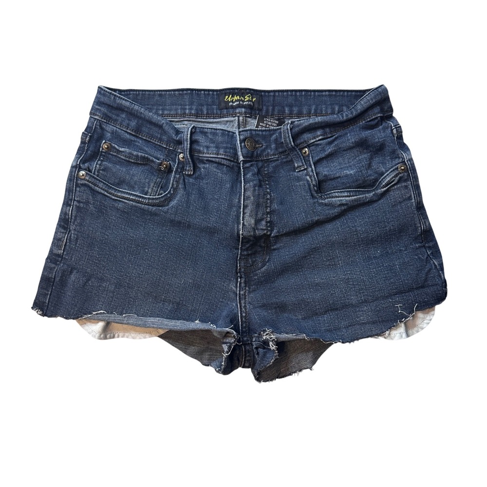 Urban Star Shorts Womens 32 Blue Denim Cut Off Raw Hem Stretch Dark‎ Wash Casual